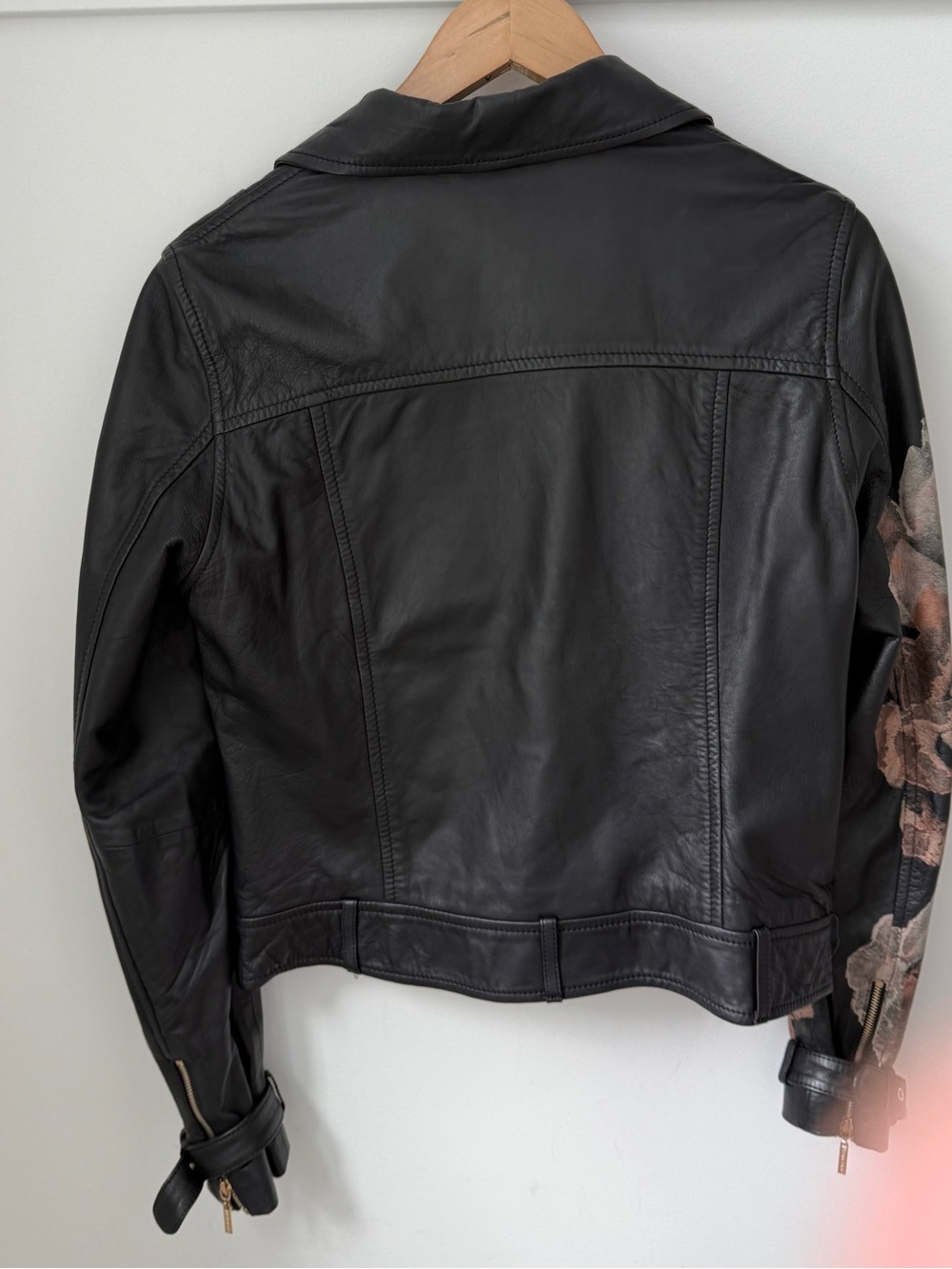 MARCIANO Floral Leather Moto Jacket Black Brown Rose Biker Coat - Picture 2 of 7